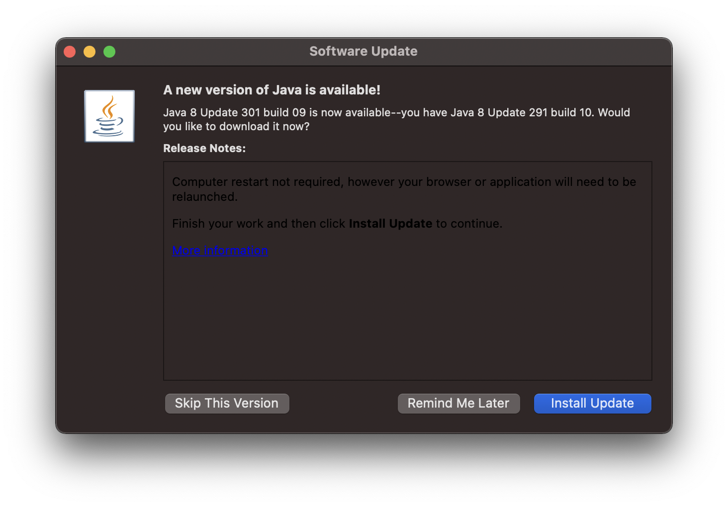 A new version of Java is available